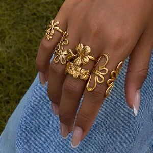 18K Gold Plated Floral Adjustable Ring